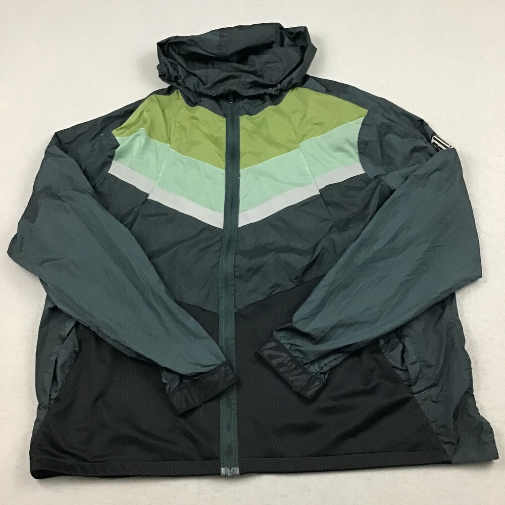 Nike Jacket Men Extra Large Green Colorblock Windbreaker Zip Running Hood XL *